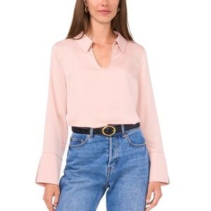 Vince Camuto Mystical Mist Collared V-Neck Blouse Sepia Rose Pink Small 91524039